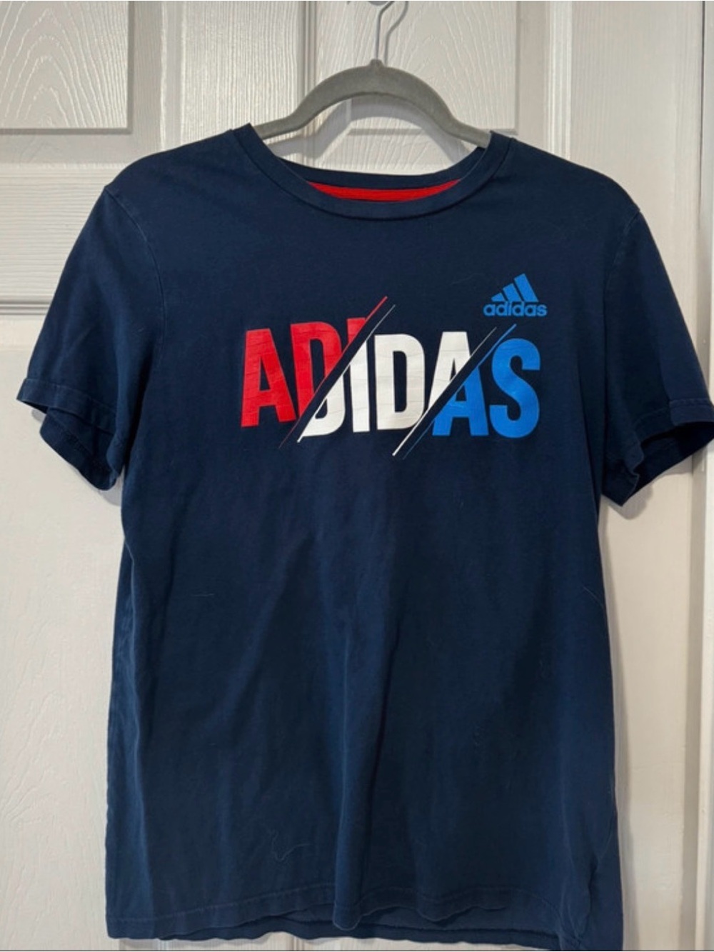 adidas Navy Short Sleeve Tee with Red, White & Blue Logo